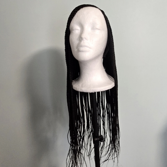 Unbranded Other - Elegant Handmade Braided Lace Wig, Knotless Box Braids Long Dark Brown Wig - New